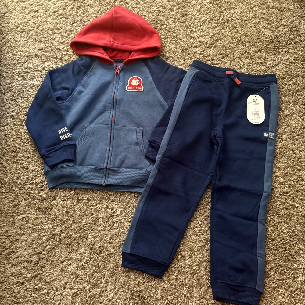 wonder nation Navy & Red Hooded Zip Sweatshirt with Navy Joggers